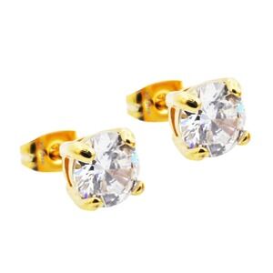 Blackjack Stud Earrings Mens 7mm Gold Stainless Steel Cubic Zirconia Gold 7mm